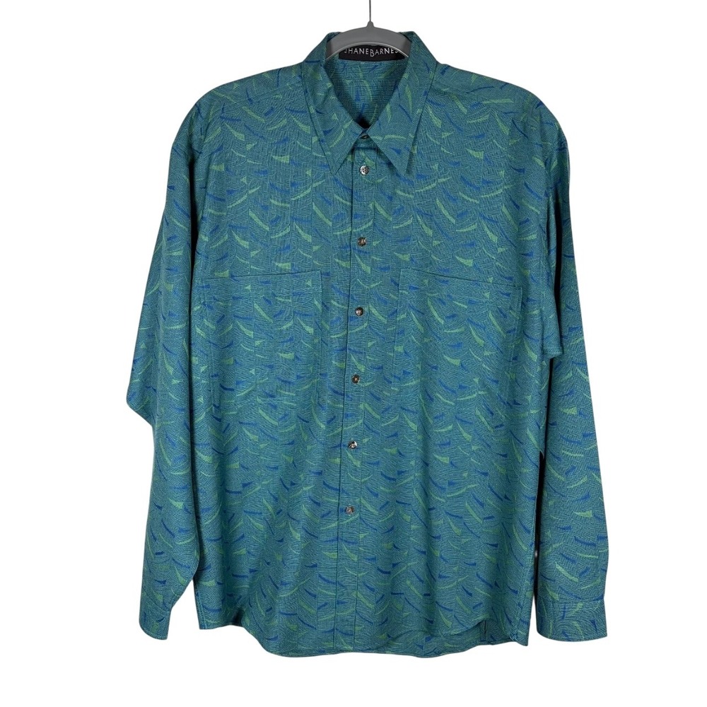Jhane Barnes‎ Shirt Mens Medium Geometric Abstract Slim Fit Pockets Long Sleeve